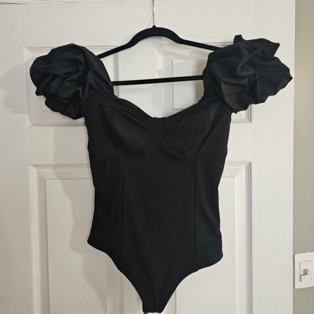 EXPRESS Body Contour High Compression Puff Sleeve Corset Bodysuit
